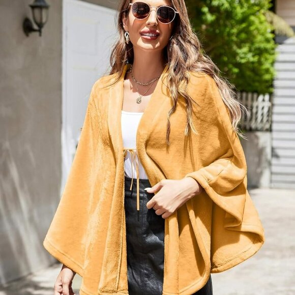 Flannel Faux Poncho for Women Lightweigh Blanket Warm TV Shawl Winter Coat Sweat - Picture 4 of 9